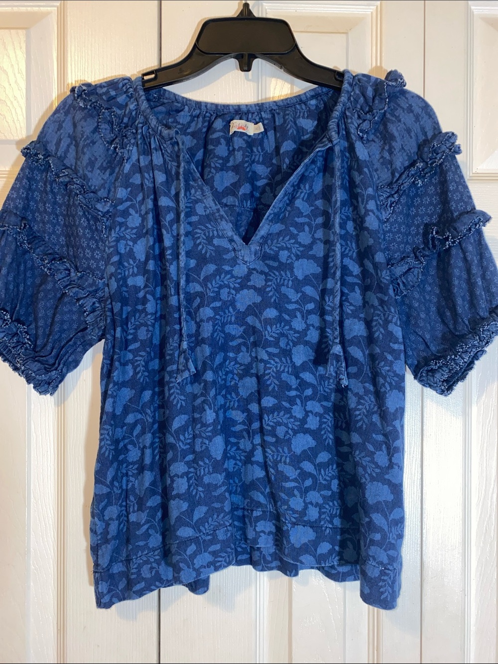 Faherty Blue Floral Peasant Blouse